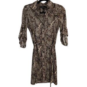 INC Snake Print Belted Shirt Dress With 3/4 Roll-Tab Sleeves